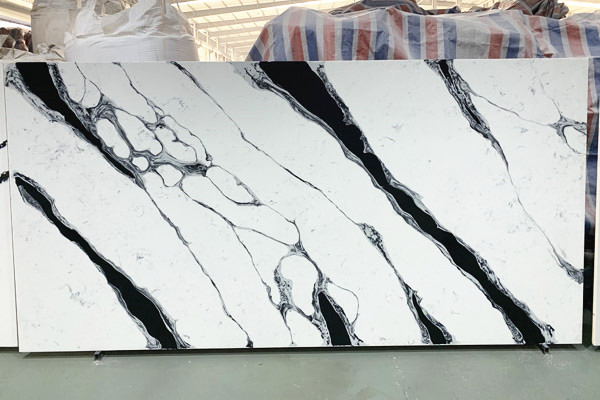 black vein and white quartz slab 