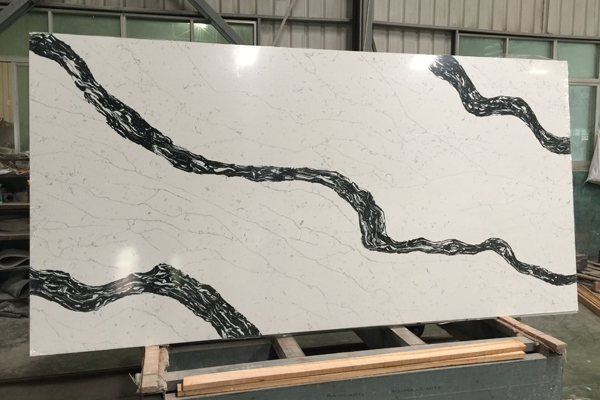 black and white industrial quartz slab 