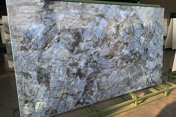 nanoglass slab with blue design stone vein 