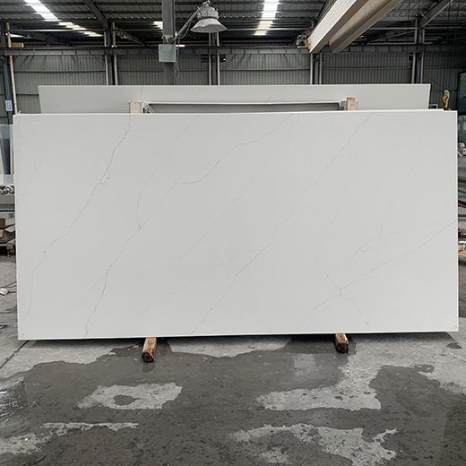 White background quartz slab with gray veining