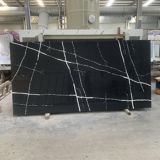 Nero marquina type black quartz slab