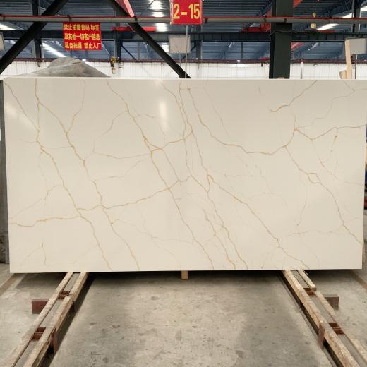 Golden lines white calacatta quartz slab