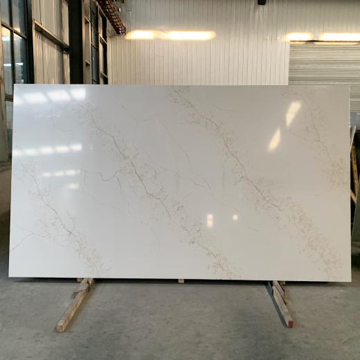 Golden veining white quartz engineered slabs