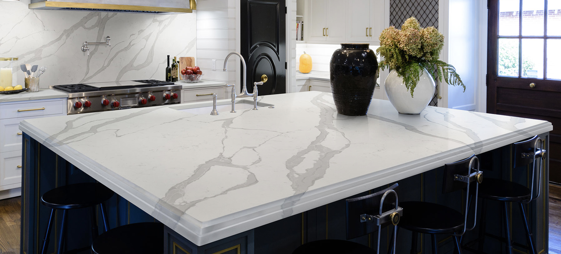 Calacatta white quartz island top