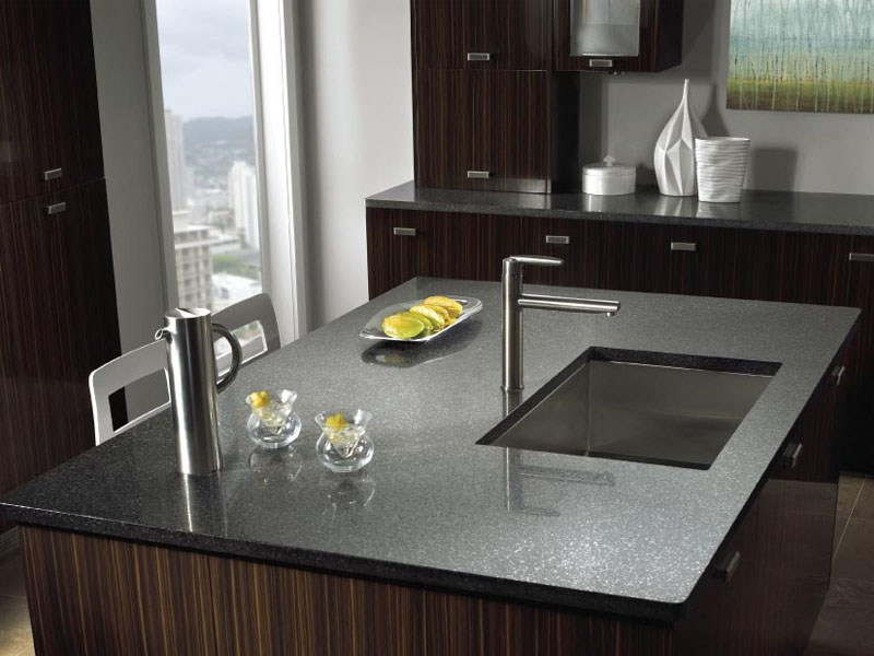 OP5942 Flowing Silver Black quartz kitchen counter top china supplier