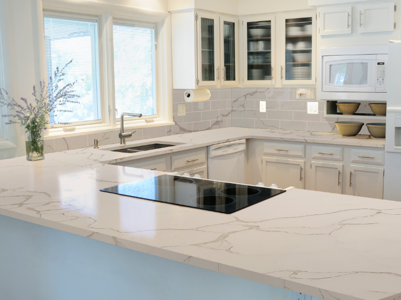 OP9008 Calacatta White manufactured quartz slabs for kitchen worktop slab
