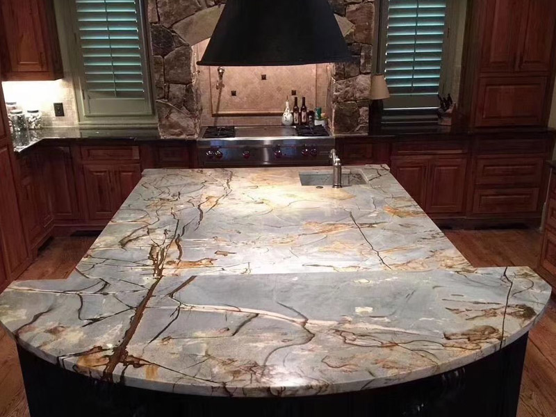 Luxury Design Kitchen Island Top Natural Granite Slab Brown Golden Color 